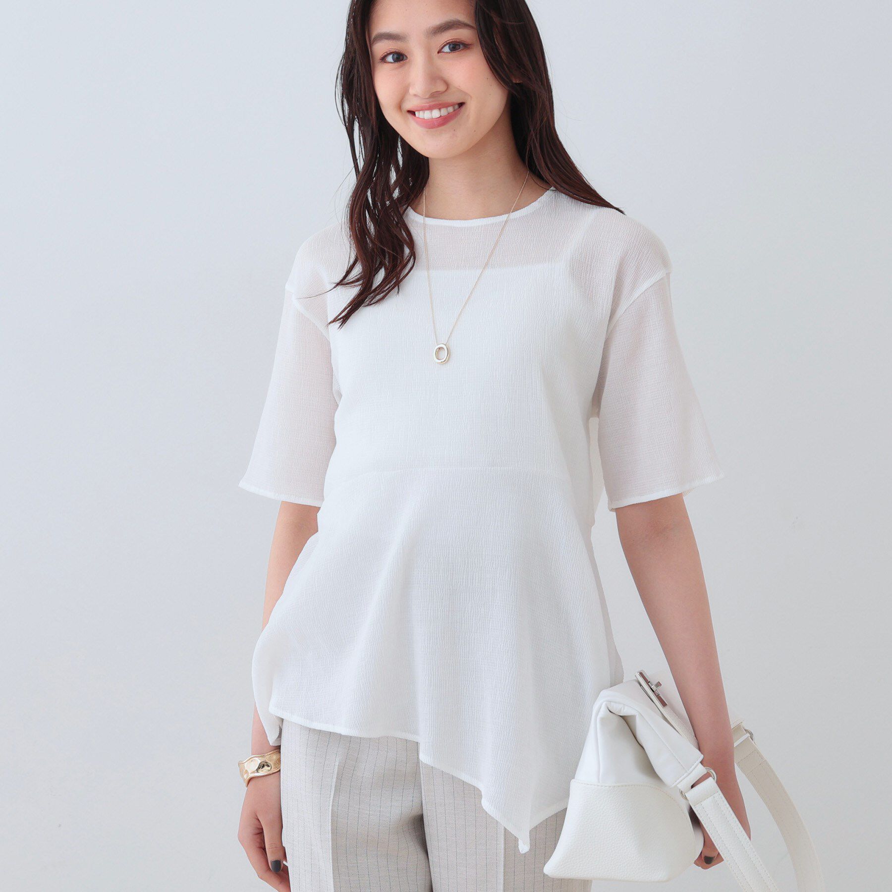 INDIVI「【洗える】ペプラムトップス」|Tシャツ・カットソー|オフホワイト(003