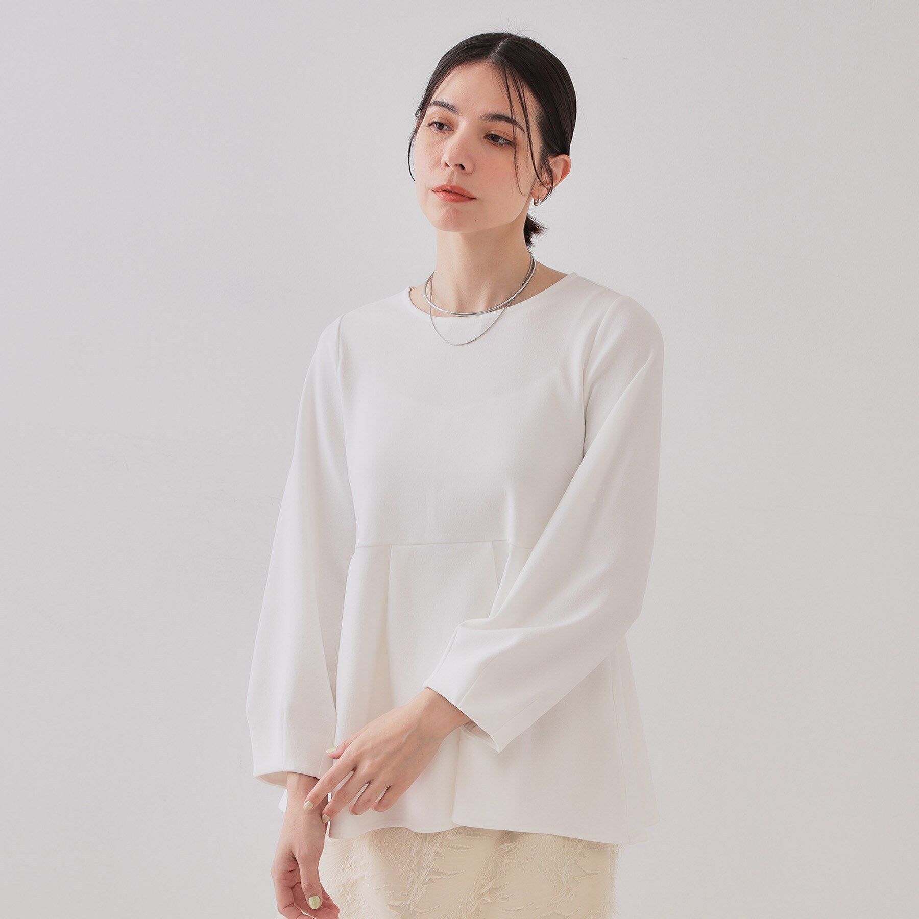 OPAQUE.CLIP「ペプラムトップス【UV／吸水速乾／洗濯機洗い可】」|Tシャツ・カットソー|ホワイト(001)