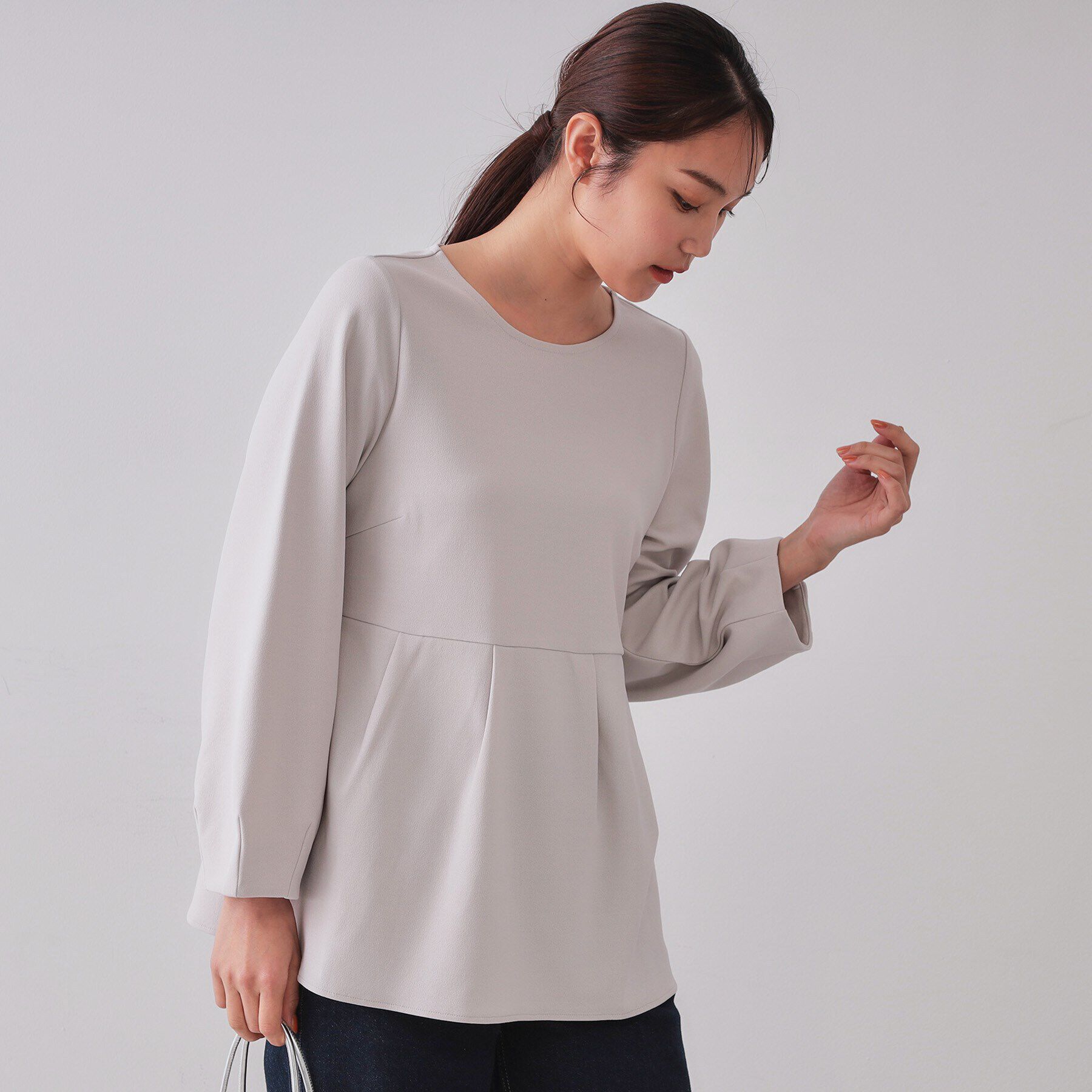 OPAQUE.CLIP「ペプラムトップス【UV／吸水速乾／洗濯機洗い可】」|Tシャツ・カットソー|ライトグレー(011