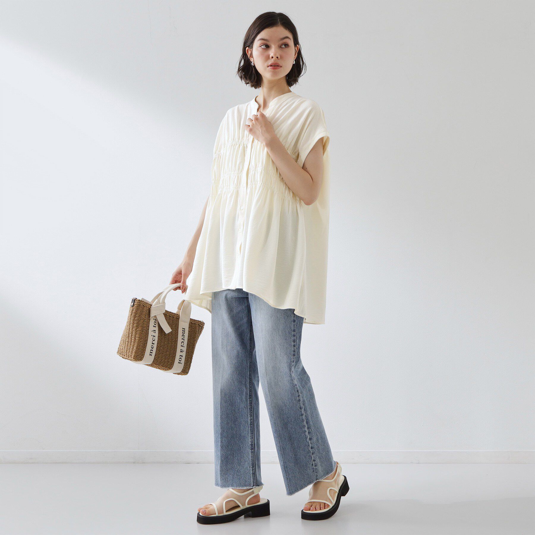 THE SHOP TK「【夏に嬉しい機能つき】ひんやりさらさら シャーリングブラウス」|シャツ・ブラウス|