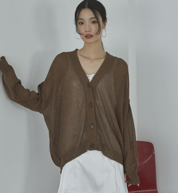 Doux archives「ペーパーヤーンＶネックカーディガン」|カーディガン|BROWN