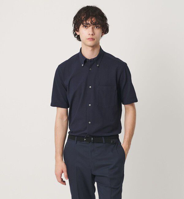UNITED ARROWS「シアサッカー ショートスリーブ ボタンダウン シャツ COMFORT EASY―MODEL 抗菌防臭」|シャツ・ブラウス|NAVY