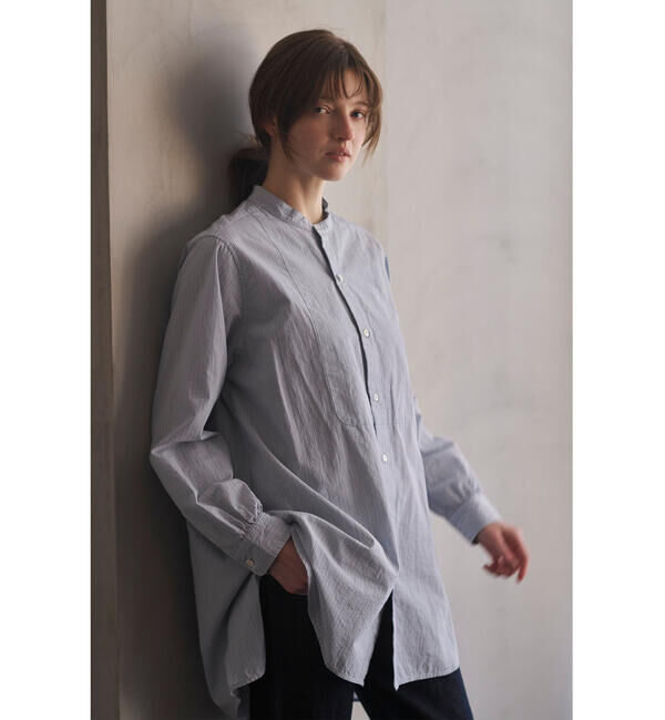  「INDIA INDUSTRY | コットン バンドカラーブザムチュニックシャツ STRIPE WOMEN」|シャツ・ブラウス|