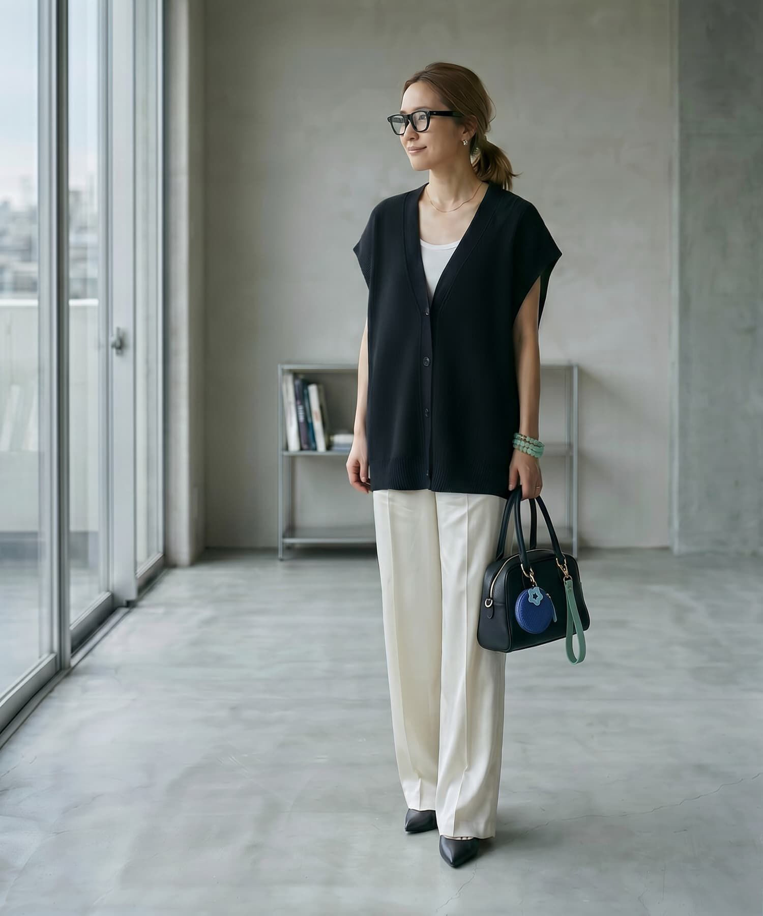 STYLE DELI「【BLK001】レーヨンポリＶネックオーバーサイズベスト」|ベスト・ジレ|