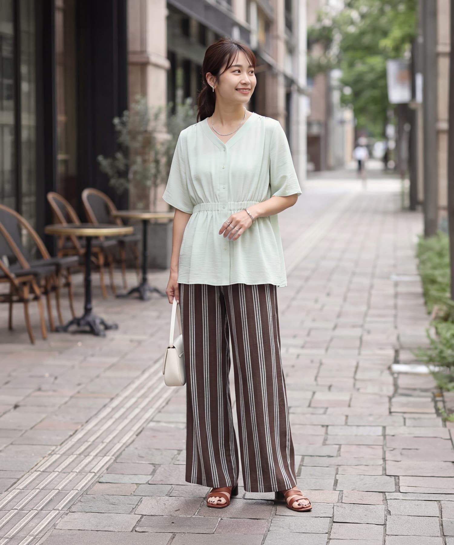 STYLE DELI「【LUXE】ウエストギャザーハーフスリーブブラウス」|シャツ・ブラウス|