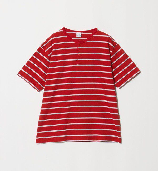 California General Store「＜CGS.＞マルチ ボーダー ヘンリーネック Tシャツ」|Tシャツ・カットソー|RED