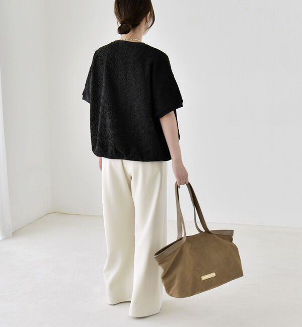 quaranciel「《予約》quaranciel:〈洗濯機可能〉カットジャカード ルーズ フレンチスリーブ プルオーバー」|Tシャツ・カットソー|