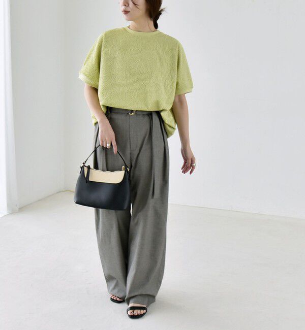 quaranciel「《予約》quaranciel:〈洗濯機可能〉カットジャカード ルーズ フレンチスリーブ プルオーバー」|Tシャツ・カットソー|