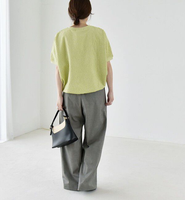 quaranciel「《予約》quaranciel:〈洗濯機可能〉カットジャカード ルーズ フレンチスリーブ プルオーバー」|Tシャツ・カットソー|