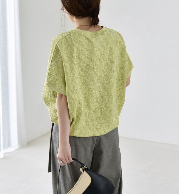 quaranciel「《予約》quaranciel:〈洗濯機可能〉カットジャカード ルーズ フレンチスリーブ プルオーバー」|Tシャツ・カットソー|