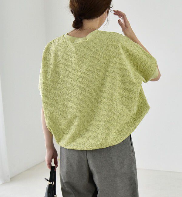 quaranciel「《予約》quaranciel:〈洗濯機可能〉カットジャカード ルーズ フレンチスリーブ プルオーバー」|Tシャツ・カットソー|