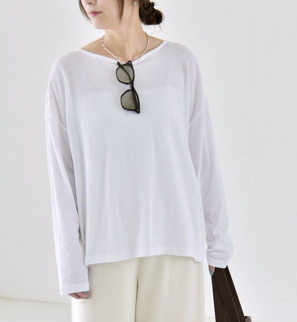 quaranciel「《予約》quaranciel:〈手洗い可能〉シアー コットン ボートネック ルーズ ロンTEE」|Tシャツ・カットソー|