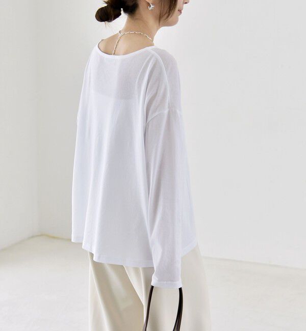 quaranciel「《予約》quaranciel:〈手洗い可能〉シアー コットン ボートネック ルーズ ロンTEE」|Tシャツ・カットソー|