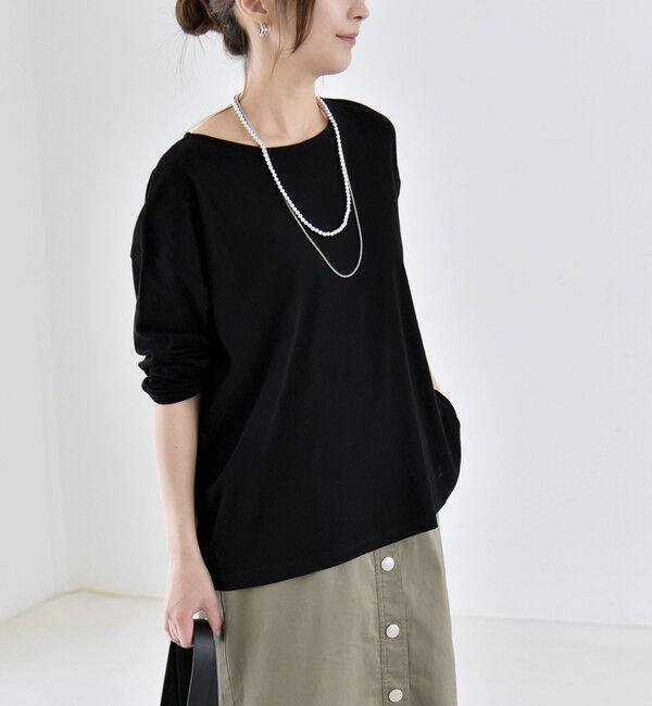 quaranciel「《予約》quaranciel:〈手洗い可能〉シアー コットン ボートネック ルーズ ロンTEE」|Tシャツ・カットソー|