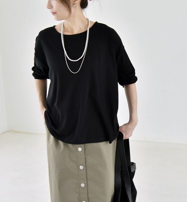 quaranciel「《予約》quaranciel:〈手洗い可能〉シアー コットン ボートネック ルーズ ロンTEE」|Tシャツ・カットソー|