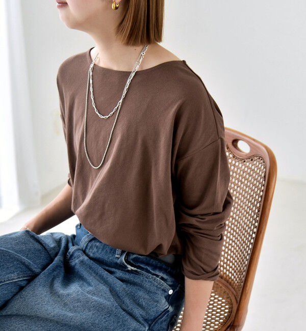 quaranciel「《予約》quaranciel:〈手洗い可能〉シアー コットン ボートネック ルーズ ロンTEE」|Tシャツ・カットソー|ブラウン