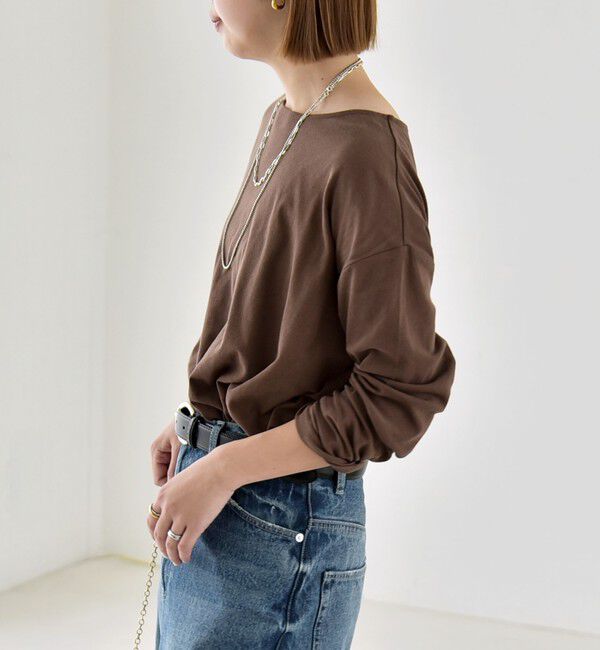 quaranciel「《予約》quaranciel:〈手洗い可能〉シアー コットン ボートネック ルーズ ロンTEE」|Tシャツ・カットソー|