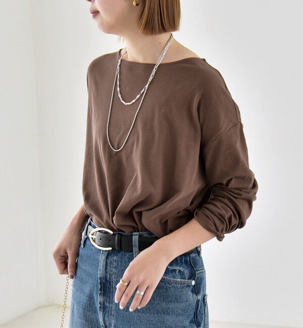 quaranciel「《予約》quaranciel:〈手洗い可能〉シアー コットン ボートネック ルーズ ロンTEE」|Tシャツ・カットソー|
