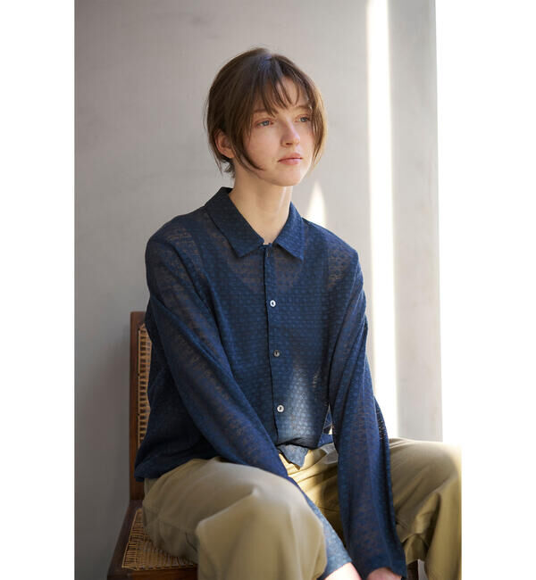  「INDIA INDUSTRY | ドットレース シャツカーディガン WOMEN」|シャツ・ブラウス|NAVY系1
