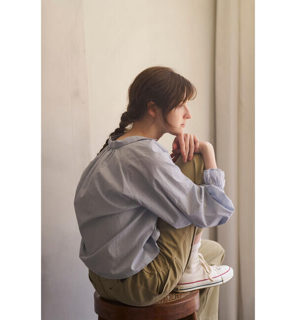 「INDIA INDUSTRY | コットン 長袖スキッパーシャツ STRIPE WOMEN」|シャツ・ブラウス|