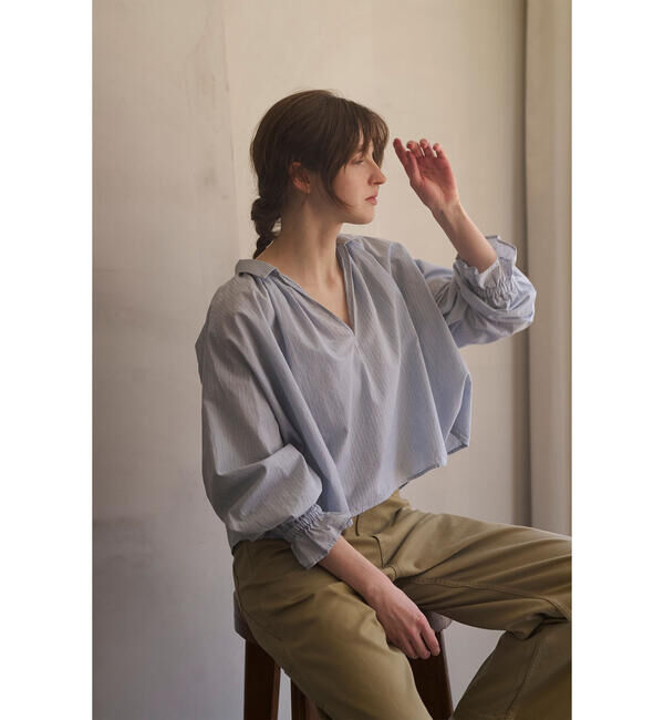  「INDIA INDUSTRY | コットン 長袖スキッパーシャツ STRIPE WOMEN」|シャツ・ブラウス|