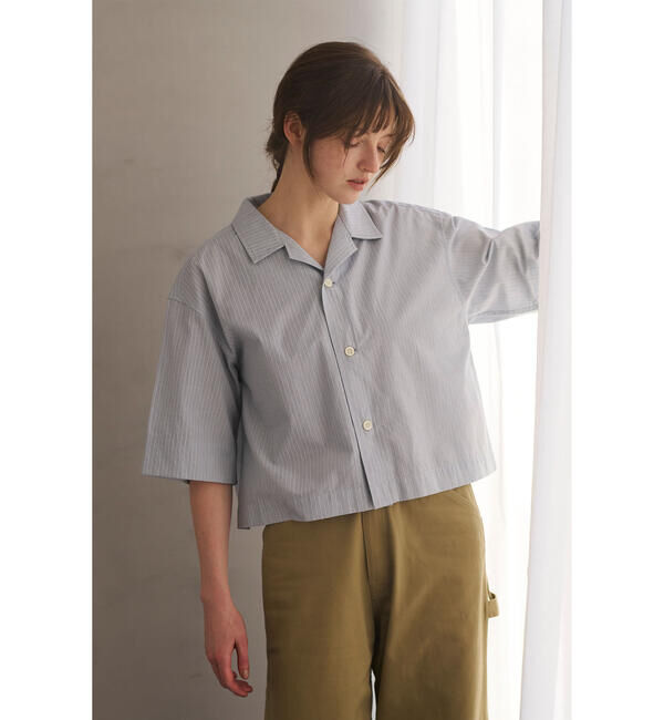  「INDIA INDUSTRY | コットン ストライプオープンカラーシャツ WOMEN」|シャツ・ブラウス|