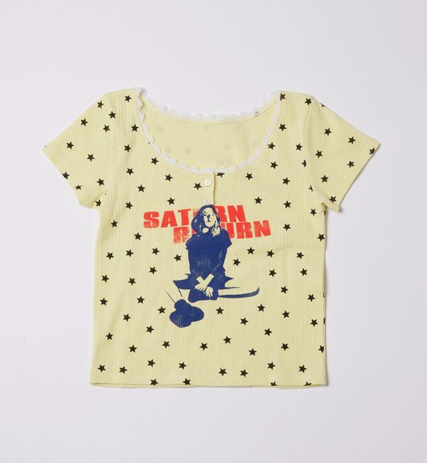  「【WEB限定】シャーロットパターンメッシュスター半袖TEE」|Tシャツ・カットソー|イエロー