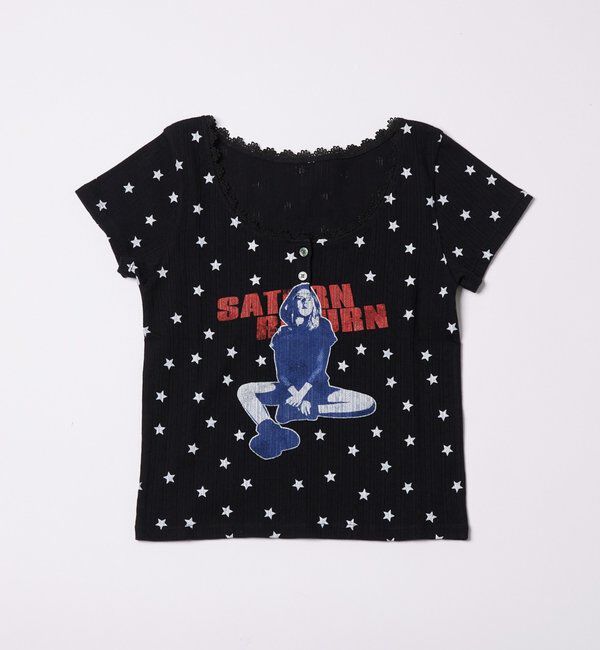  「【WEB限定】シャーロットパターンメッシュスター半袖TEE」|Tシャツ・カットソー|ブラック