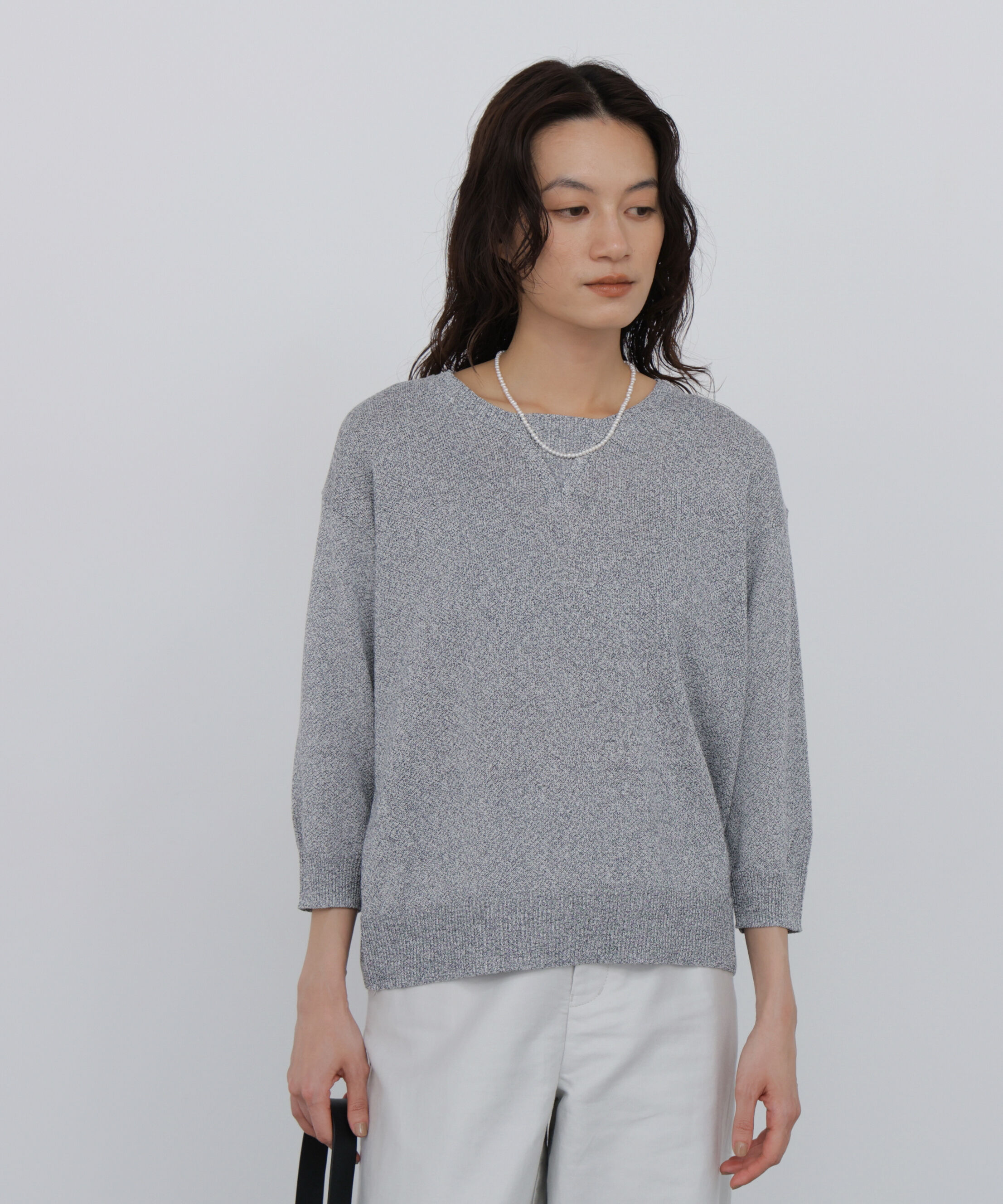  「◆《名品 / 洗える》　ペーパーヤーンクルーネックプルオーバー」|ニット・セーター|ネイビーゾッ