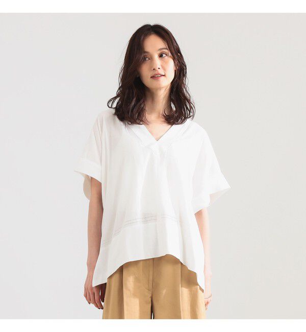 Demi-Luxe BEAMS 「コットン Vネック ブラウス」|シャツ・ブラウス|WHITE