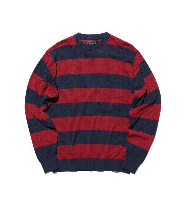 BEAMS PLUS「Crew Rugger Stripe」|ニット・セーター|RED