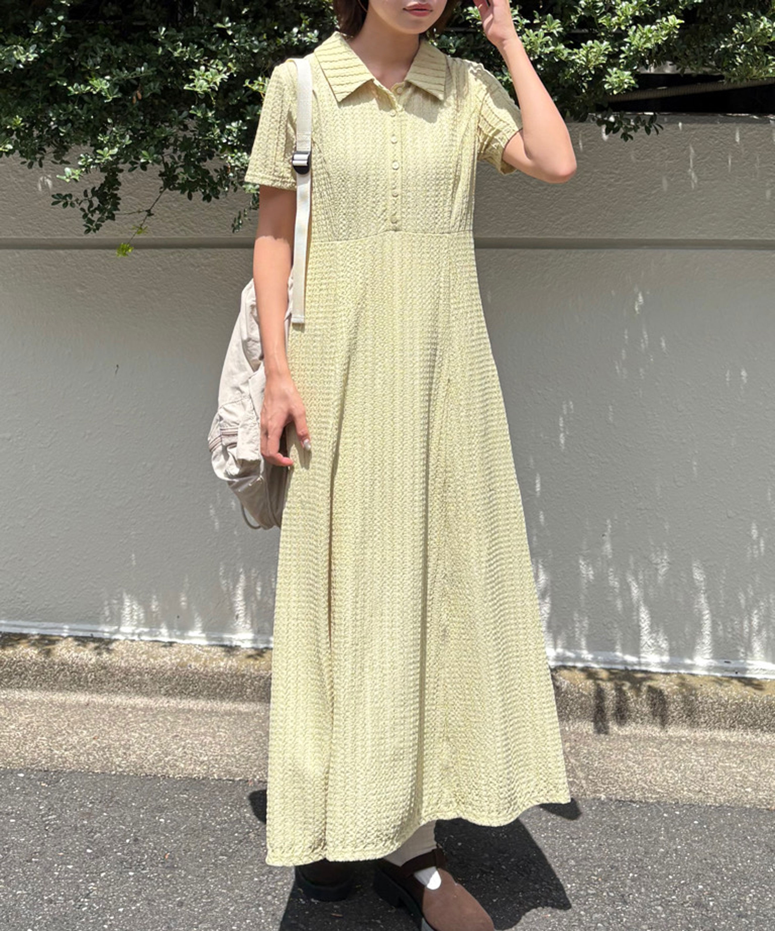  「カットジャガードポロワンピース」|ワンピース|イエロー