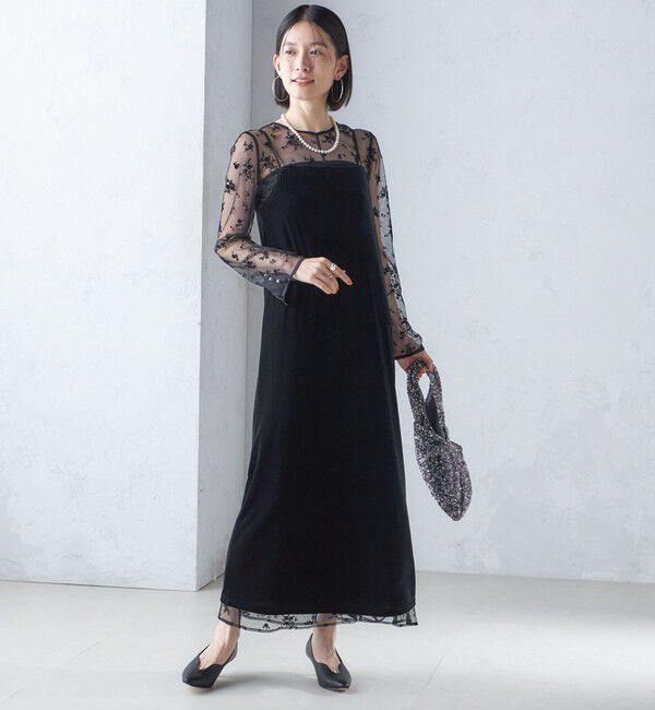 SHIPS for women「《追加予約》kaene:フロッキー レース ポリエステルベロア 2WAY ドレス（セレモニー対応可）」|ワンピース|