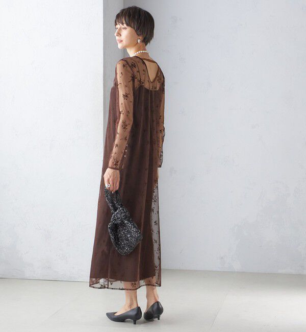 SHIPS for women「《追加予約》kaene:フロッキー レース ポリエステルベロア 2WAY ドレス（セレモニー対応可）」|ワンピース|ブラウン