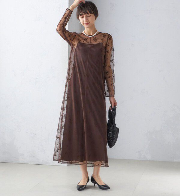 SHIPS for women「《追加予約》kaene:フロッキー レース ポリエステルベロア 2WAY ドレス（セレモニー対応可）」|ワンピース|