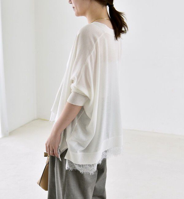 quaranciel「《予約》quaranciel:〈手洗い可能〉レース ヘム Vネック ポンチョ ニット カーディガン」|カーディガン|