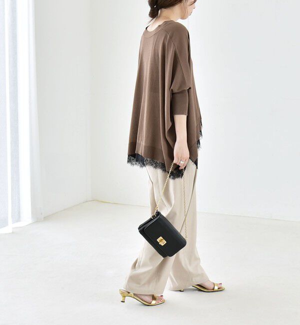 quaranciel「《予約》quaranciel:〈手洗い可能〉レース ヘム Vネック ポンチョ ニット カーディガン」|カーディガン|