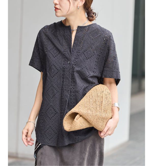 JOURNAL STANDARD「カットワークレースノーカラーブラウス」|シャツ・ブラウス|