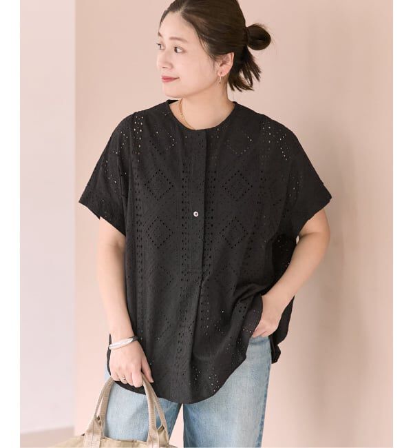 JOURNAL STANDARD「カットワークレースノーカラーブラウス」|シャツ・ブラウス|