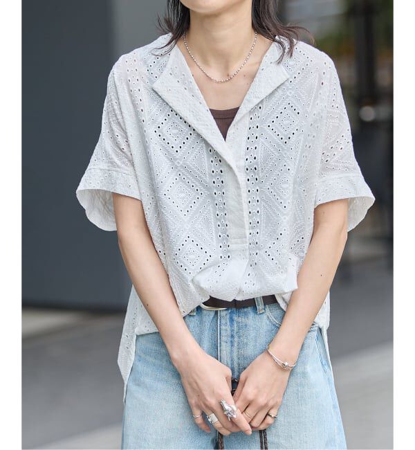 JOURNAL STANDARD「カットワークレースノーカラーブラウス」|シャツ・ブラウス|