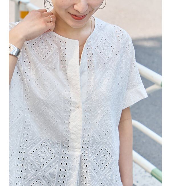JOURNAL STANDARD「カットワークレースノーカラーブラウス」|シャツ・ブラウス|