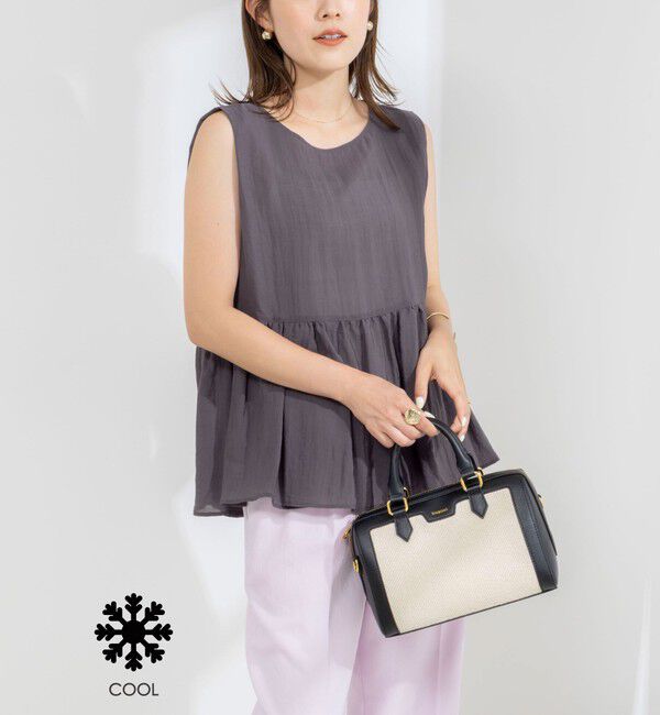 NOLLEY'S「《接触冷感》【BECシリーズ】ウォッシャブルシアーノースリーブペプラムブラウス」|シャツ・ブラウス|チャコールグレー