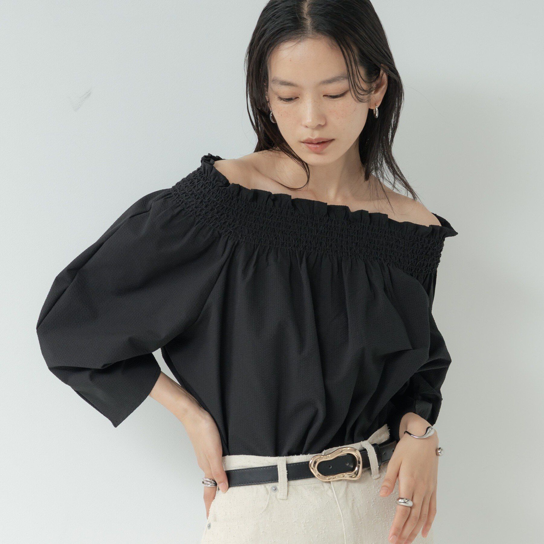 GALLEST「サッカーオフショルブラウス【再入荷／2WAY】」|シャツ・ブラウス|ブラック(019)