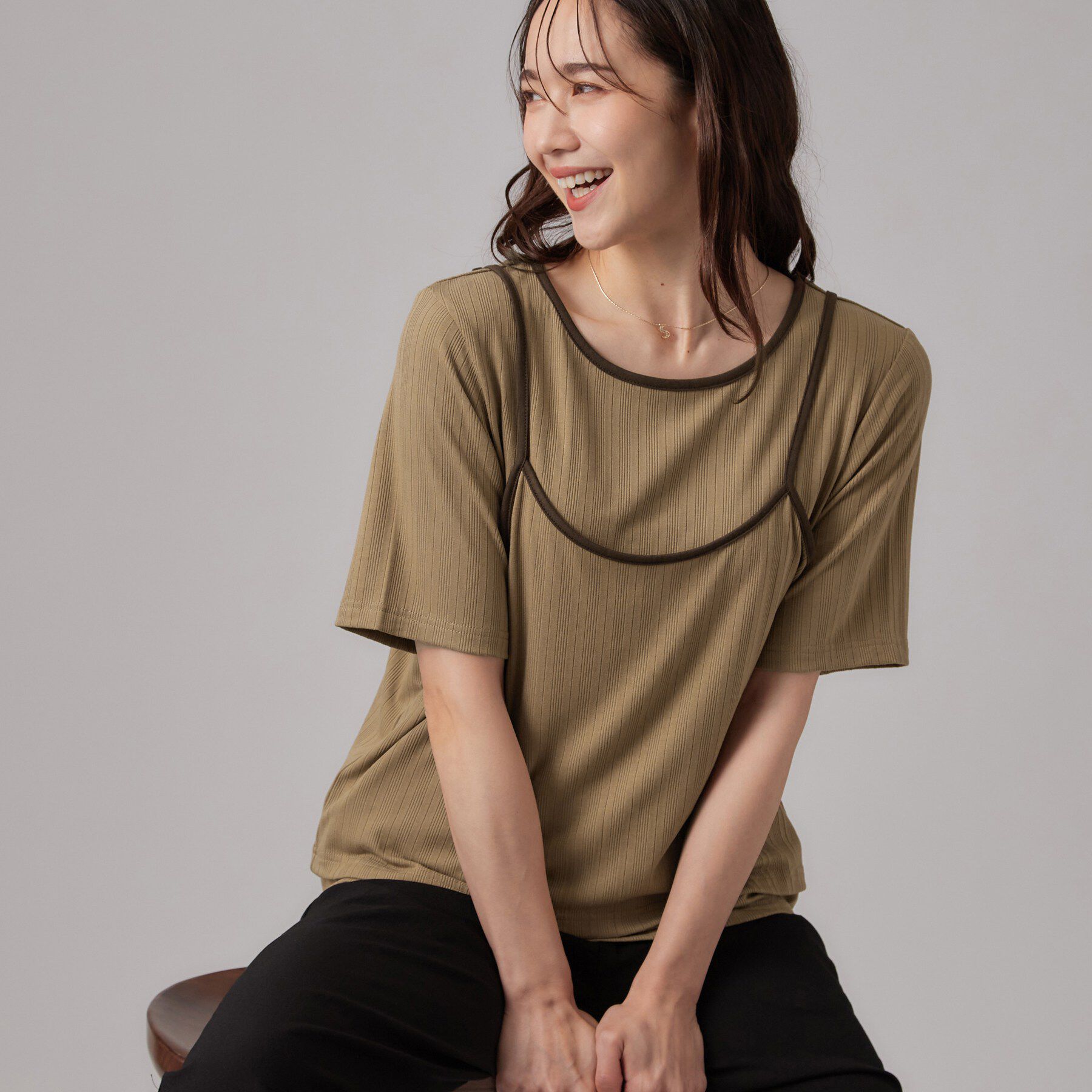 SHOO･LA･RUE「細見えランダムテレコ 配色キャミセット」|その他|モカブラウン(042