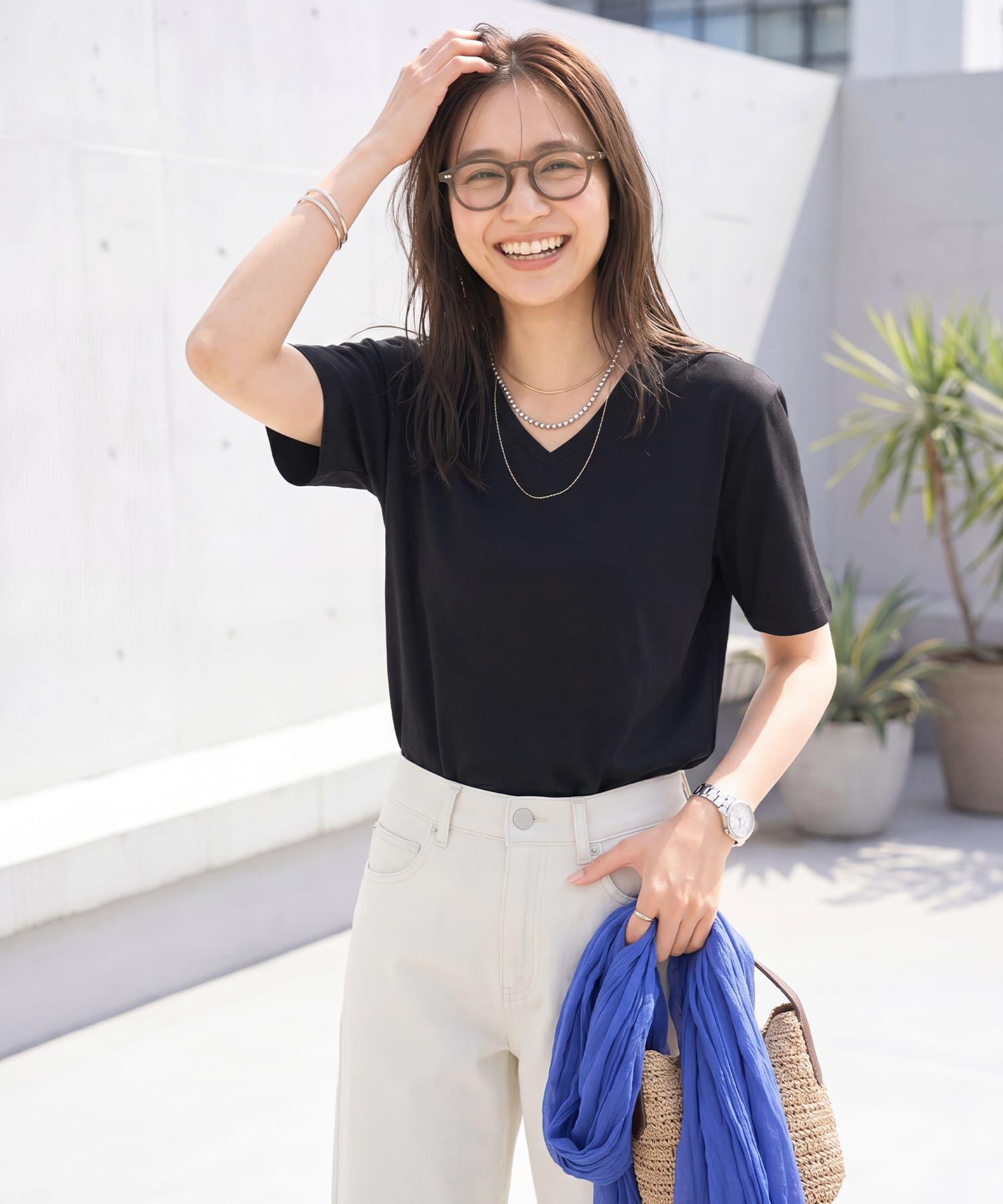 STYLE DELI「【ものづくりJAPAN】DIORAMAシルキースムース／VネックT」|Tシャツ・カットソー|ブラック