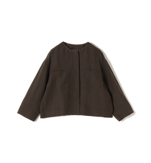 SHIPS for women「SHIPS Primary Navy Label:麻混 ノーカラー ジャケット（セットアップ対応）」|ノーカラージャケット|ブラウン