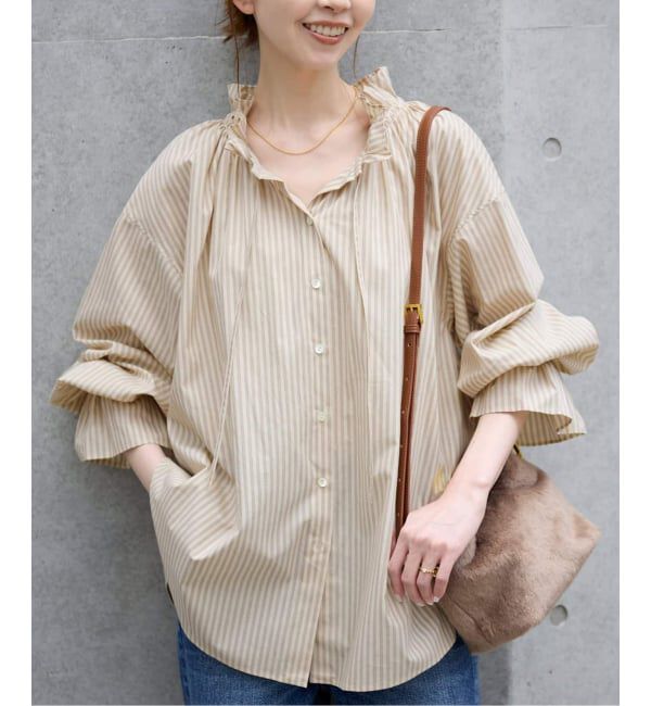SLOBE IENA「《一部WEB・店舗限定カラーあり》タイプライターフリルカラーブラウス」|シャツ・ブラウス|ベージュ A