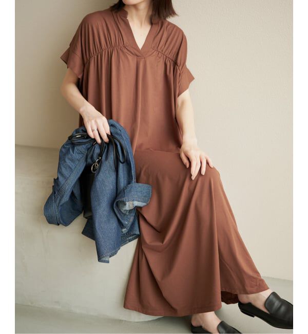SLOBE IENA「《WEB・一部店舗限定カラーあり》スキッパーワンピース」|ワンピース|ブラウン