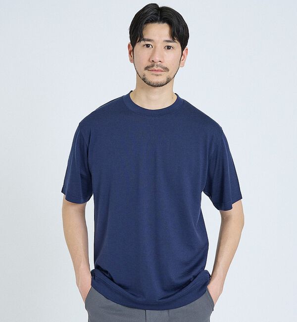 ABAHOUSE「【サマーニット】 メリノウール ハイゲージニット Tシャツ / UVカット /」|ニット・セーター|ネイビー