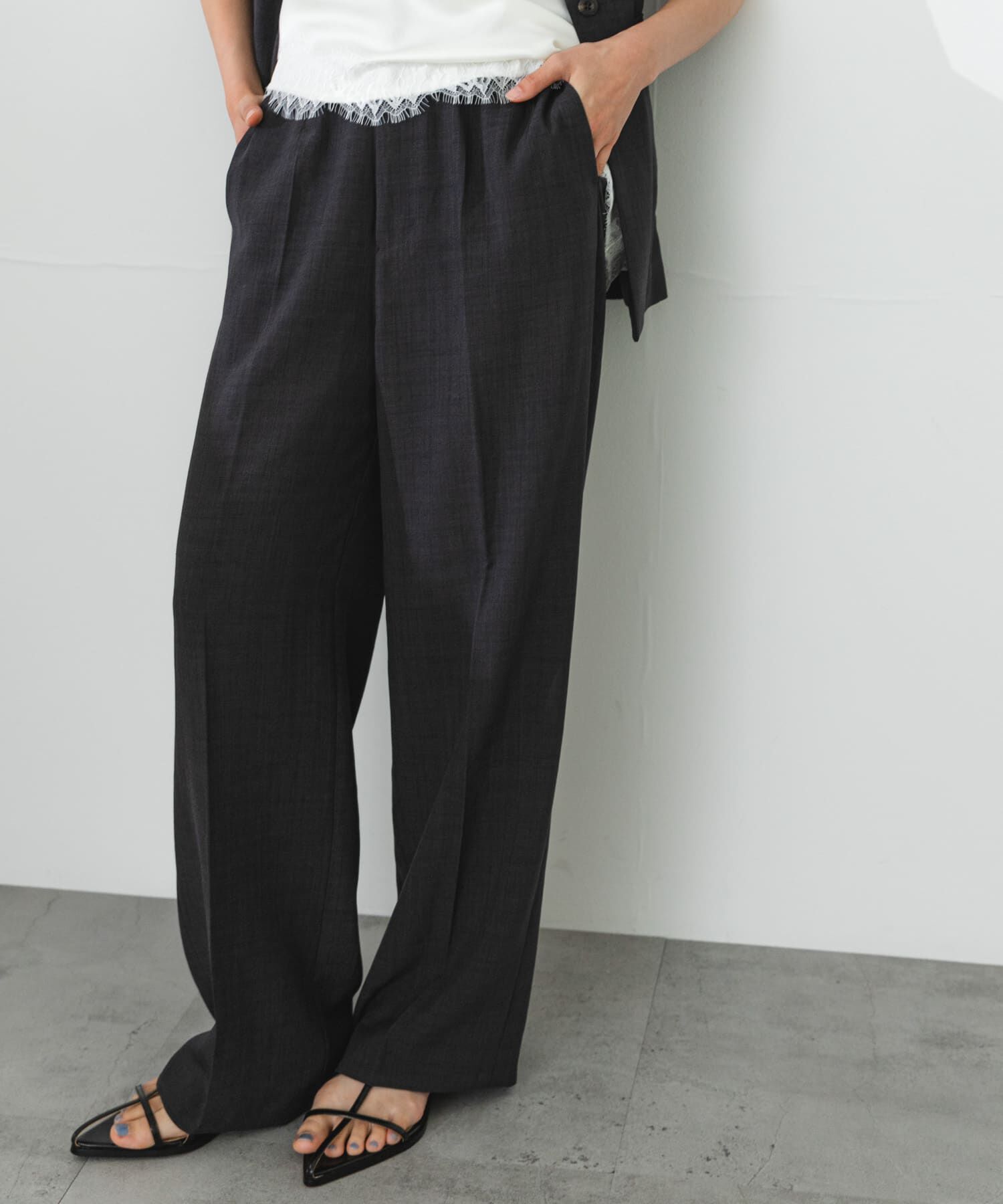 SENSE OF PLACE by URBAN RESEARCH「『一部WEB限定』『UR TECH DRYLUXE』リネンライクワイドパンツ」|その他|チャコールグレー